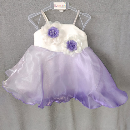 Lavender Dream Party Dress – White & Purple Shimmer Gown with Floral Embellishments | 3Months