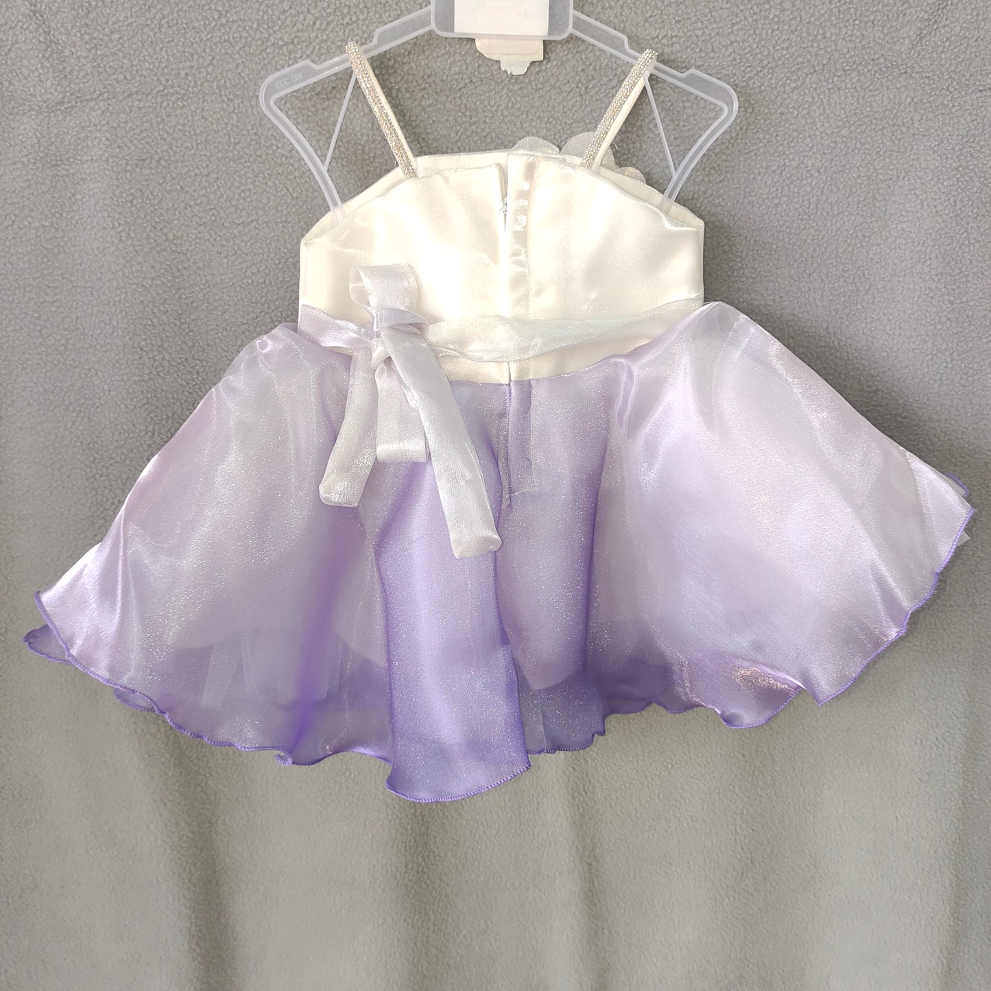 Lavender Dream Party Dress – White & Purple Shimmer Gown with Floral Embellishments | 3Months
