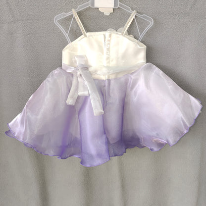 Lavender Dream Party Dress – White & Purple Shimmer Gown with Floral Embellishments | 3Months