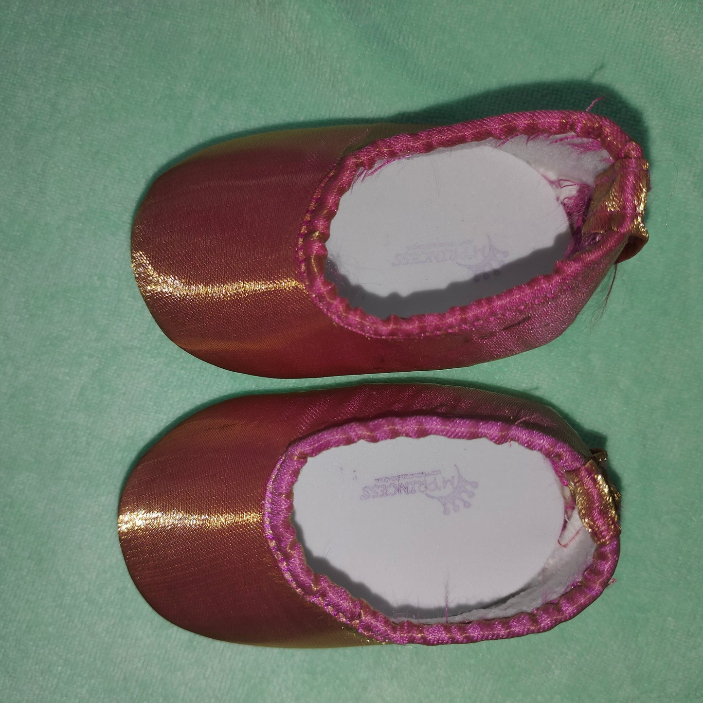 Shimmer Pink Rose Party Dress – Golden Shine Baby Girl Frock with Puff Sleeves | New Born