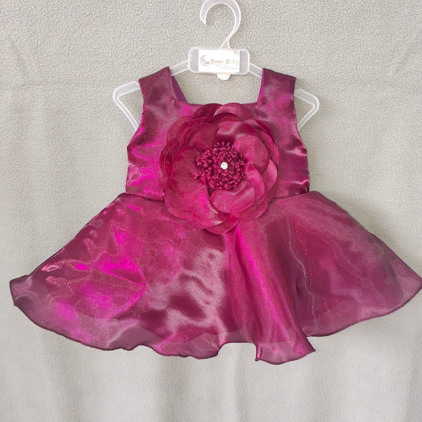 Sparkling Wine Pink Party Dress – Shimmer Frock with Big Floral Design | NewBorn