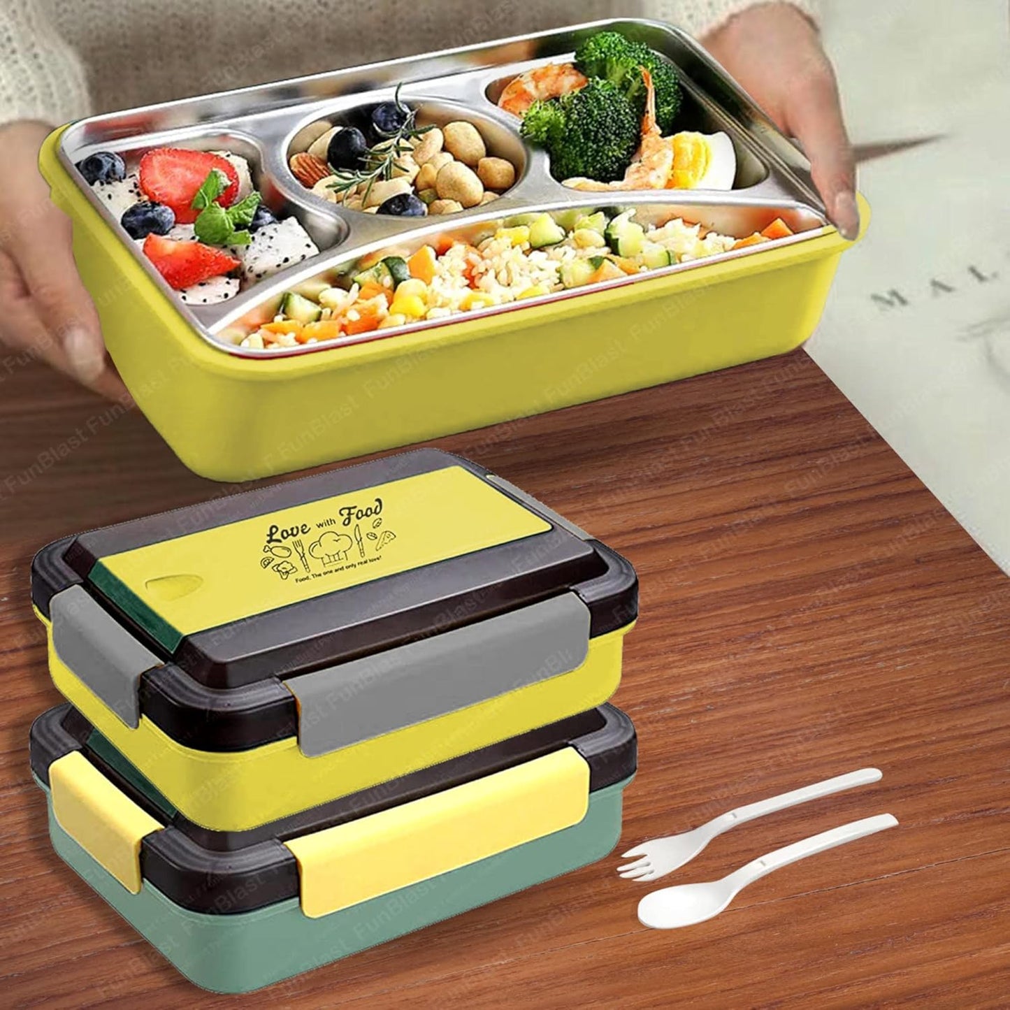 Stainless Steel Lunch Box with Spoon & Fork