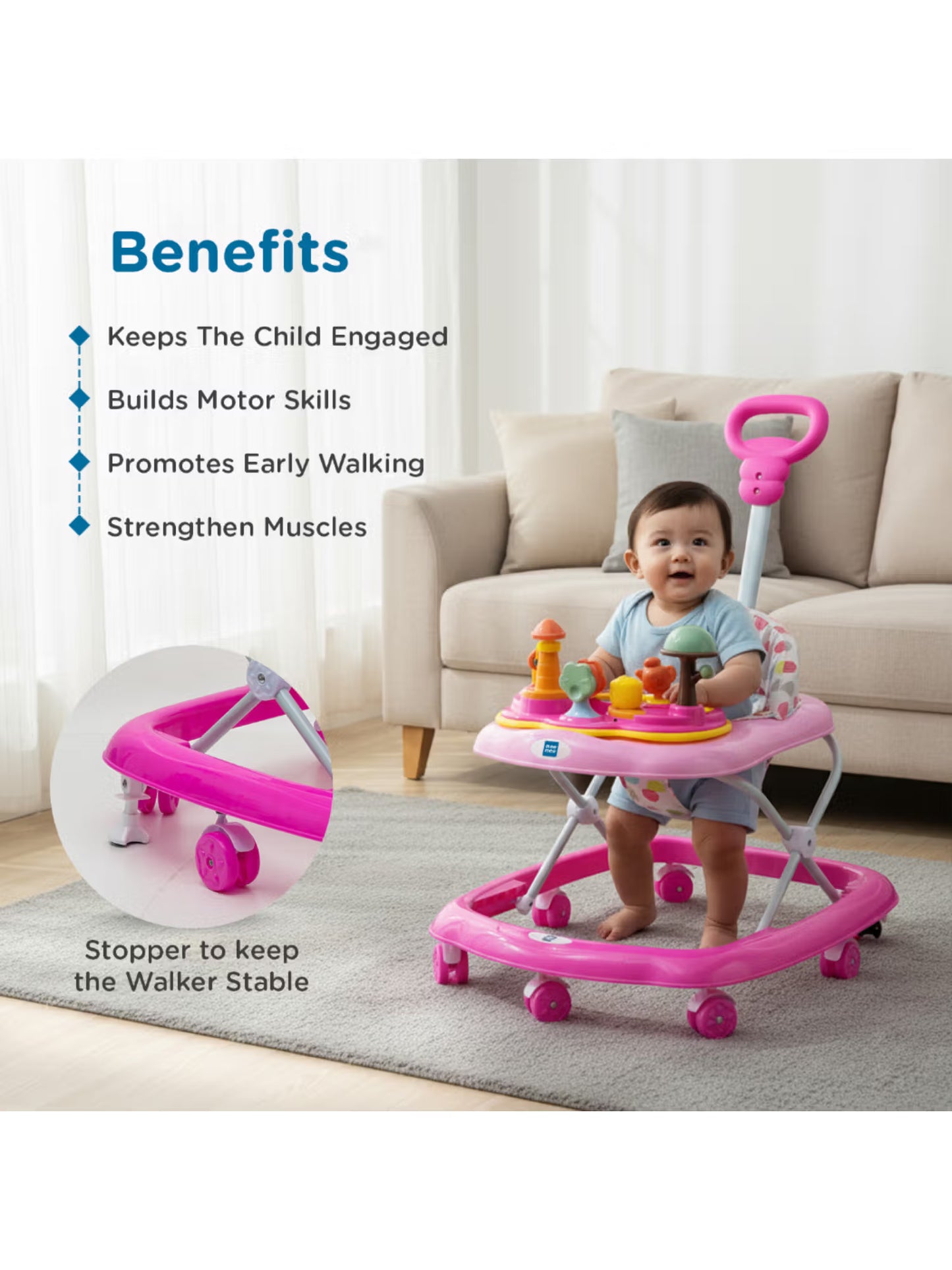 Baby Activity Walker with Musical Toy Tray & Safety Stopper (12-18 Months)