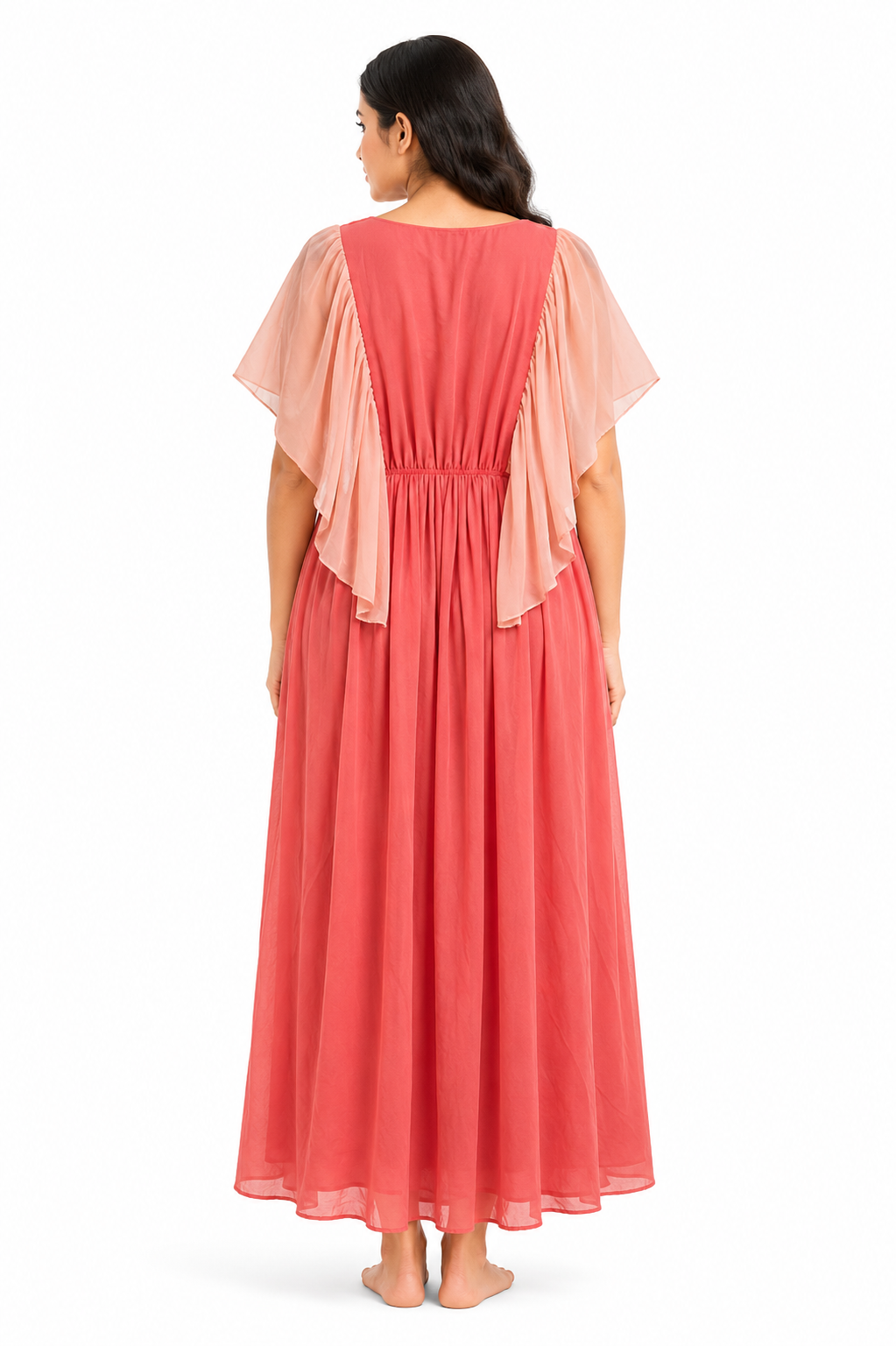 Women's Maternity & Feeding Maxi Gown | Coral Pink Nursing Dress Size M