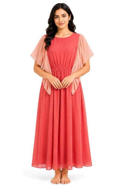 Women's Maternity & Feeding Maxi Gown | Coral Pink Nursing Dress Size M