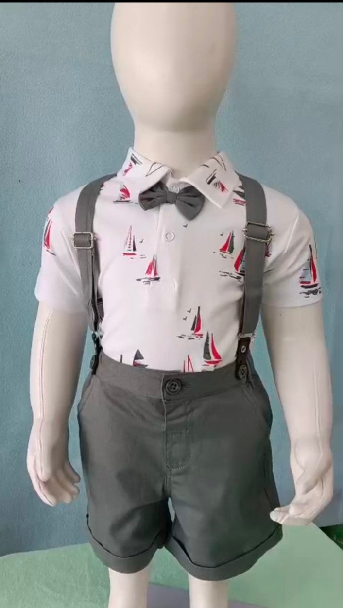 White short-sleeved shirt | Boy Two Piece Set