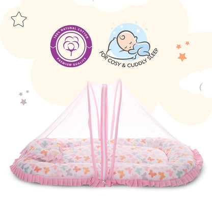 Mee Mee Baby Carry Nest & Lounger Set with Mosquito Net & Head Support Cushion Butterfly Design
