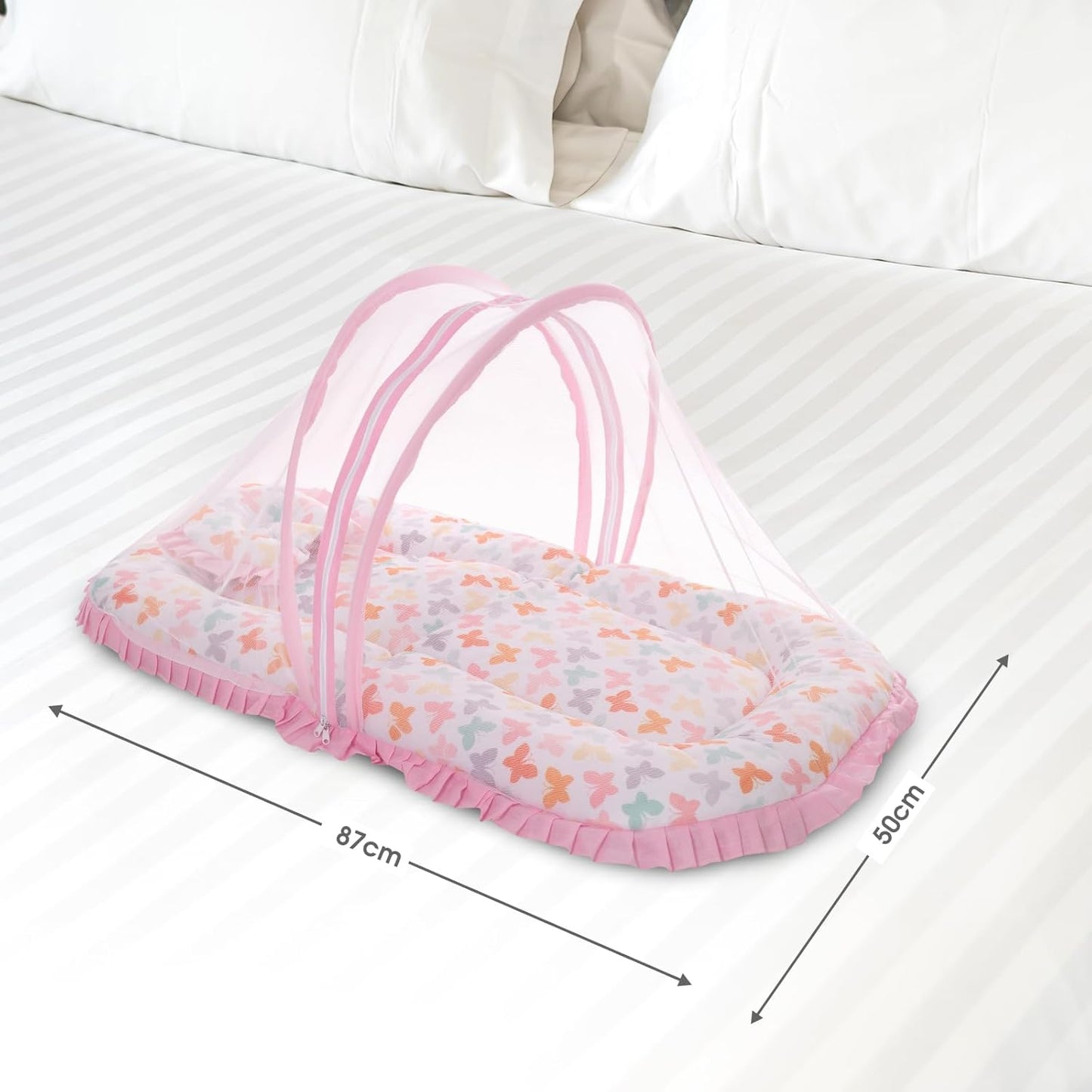Mee Mee Baby Carry Nest & Lounger Set with Mosquito Net & Head Support Cushion Butterfly Design