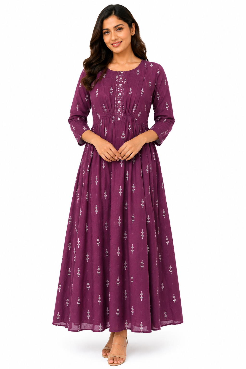 Women's Maternity & Feeding Maxi Dress | Purple Printed Nursing Gown