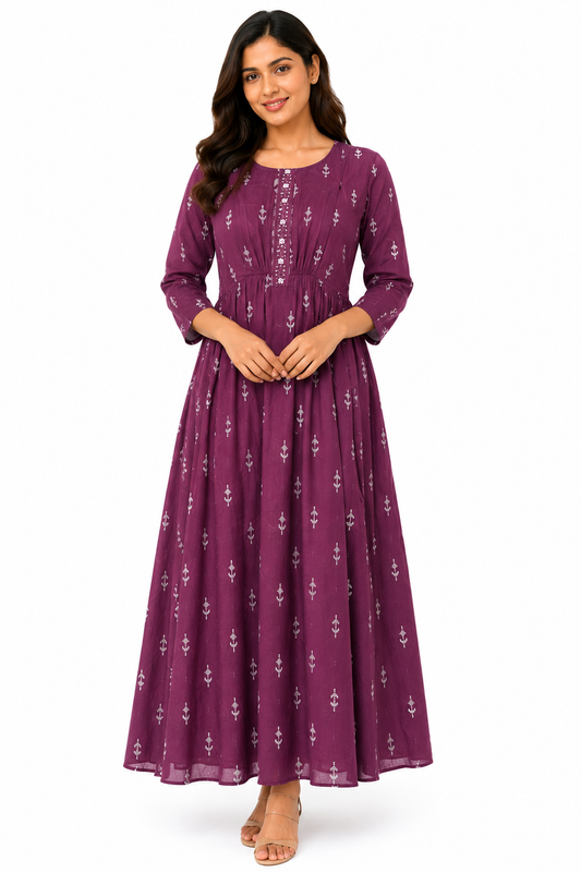 Women's Maternity & Feeding Maxi Dress | Purple Printed Nursing Gown