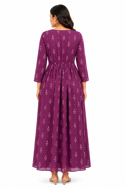 Women's Maternity & Feeding Maxi Dress | Purple Printed Nursing Gown