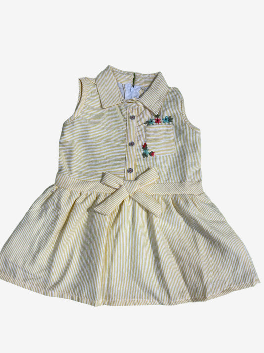 Light yellow and white vertical pinstripes cotton frock