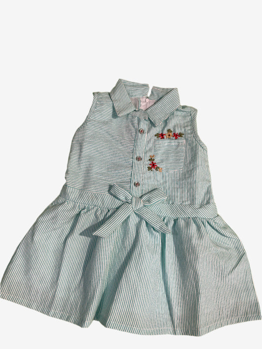 Light Green and white vertical pinstripes cotton frock