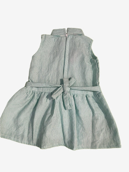 Light Green and white vertical pinstripes cotton frock