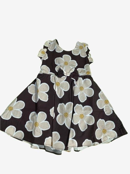 Floral brown background white flowers Cotton Frock