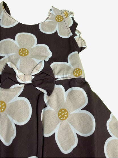 Floral brown background white flowers Cotton Frock