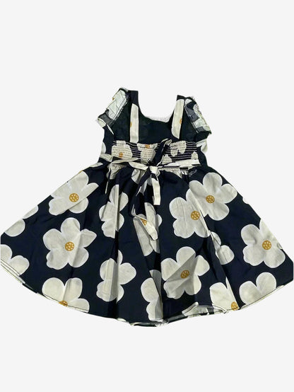 Floral dark navy blue background white flowers Cotton Frock