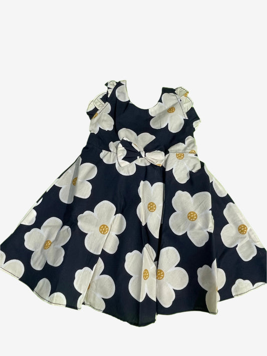 Floral dark navy blue background white flowers Cotton Frock