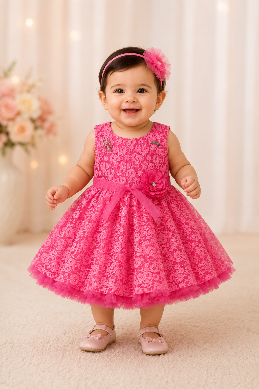 Pink Lace Party Dress for Girls | Elegant Sleeveless Princess Dress | Size 20