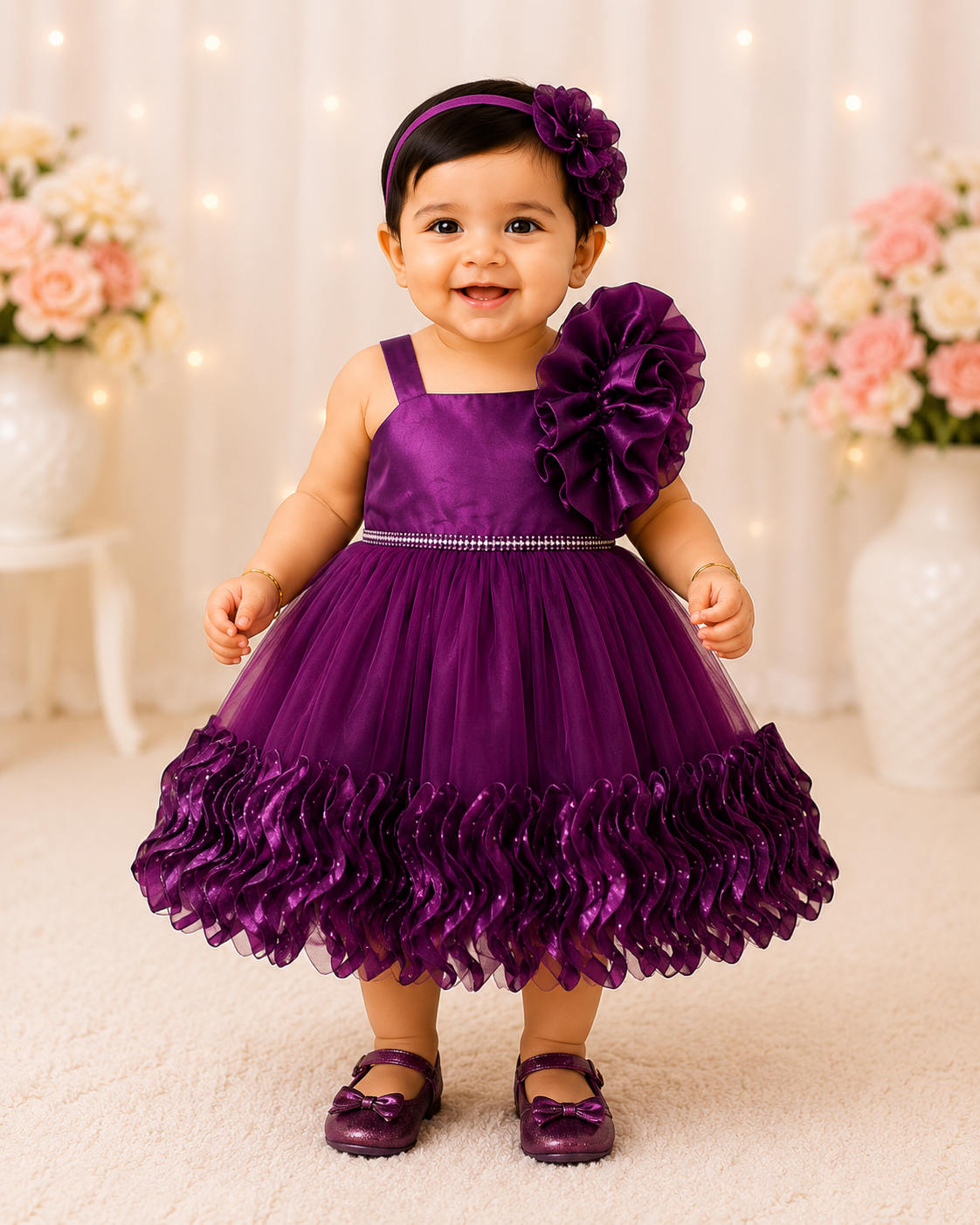 Purple One-Shoulder Princess Party Dress for Girls