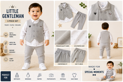 Baby Boys Premium Grey Formal Waistcoat Clothing Set | 12-18 Months
