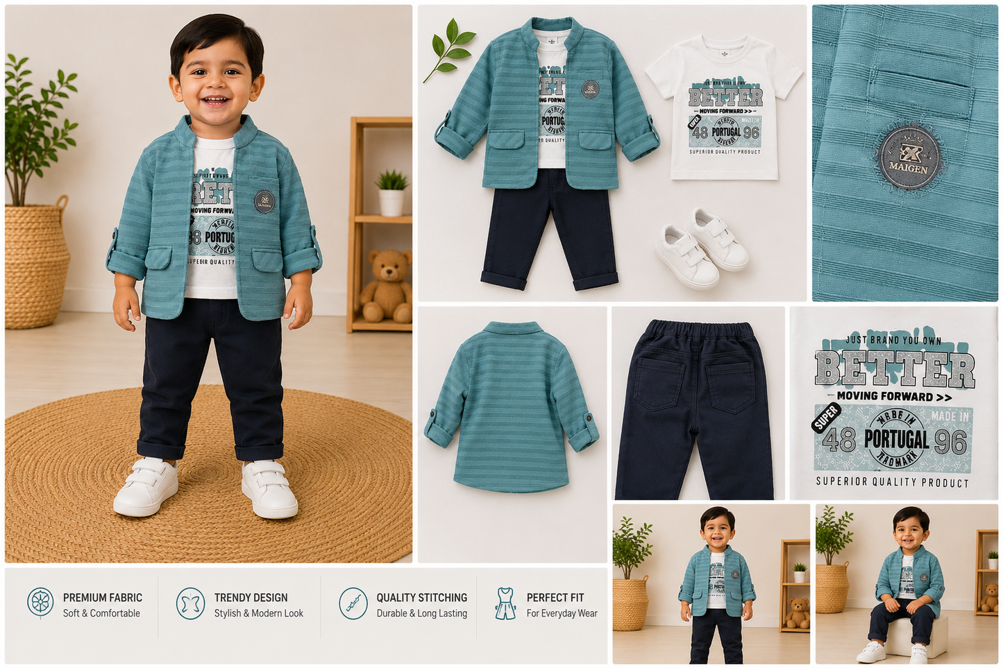 Boys 3-Piece Aqua Blue Blazer Style Outfit Set