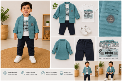 Boys 3-Piece Aqua Blue Blazer Style Outfit Set