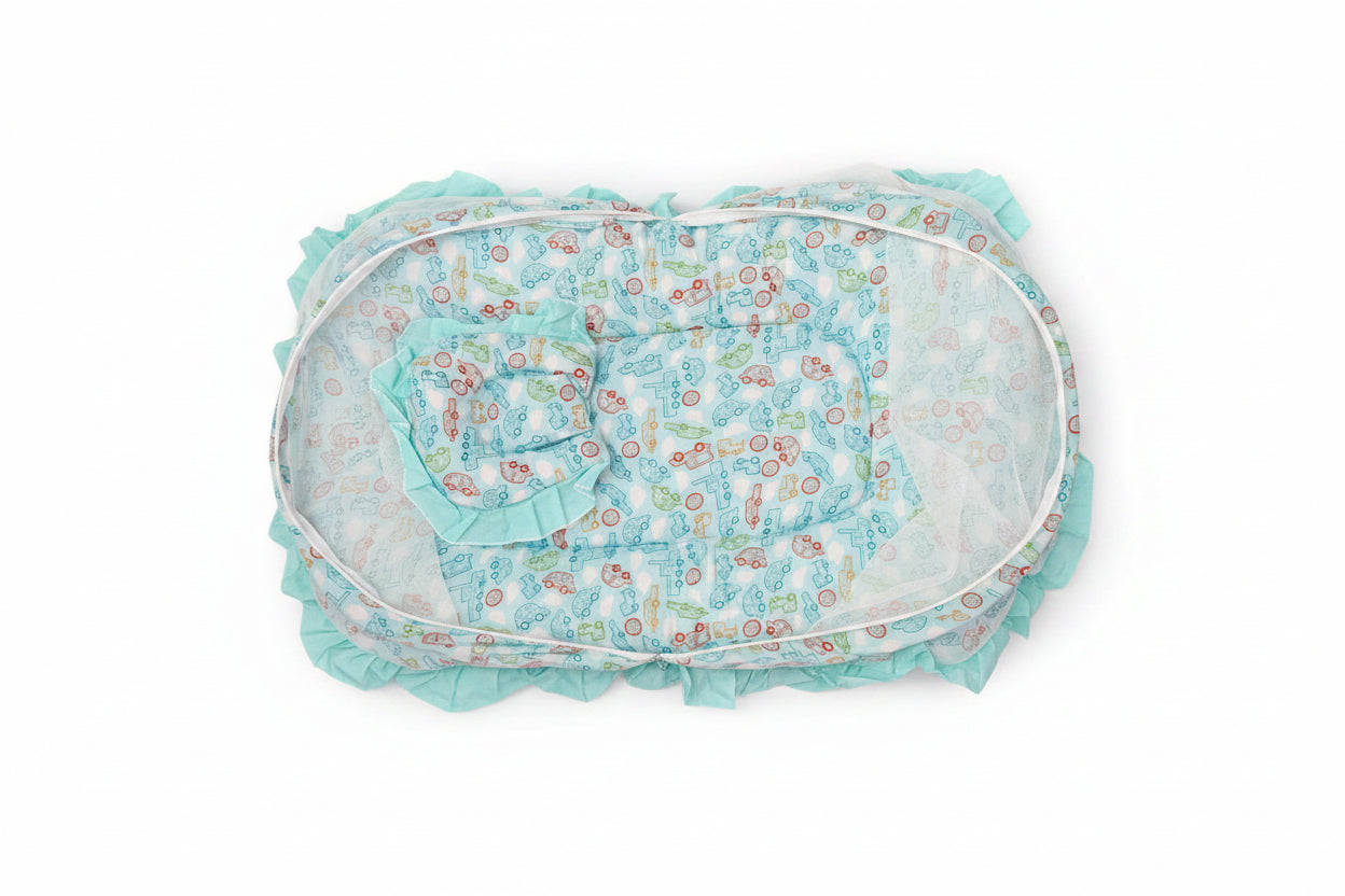 Mee Mee Cushioned Baby Mattress Set & Travel Bed with Mosquito Net & Pillow