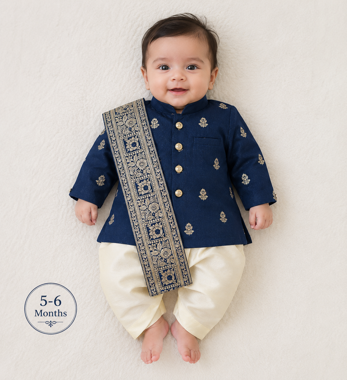 Boys Royal Blue Ethnic Kurta Pajama Set with Embroidered Dupatta | Traditional Festive Wear