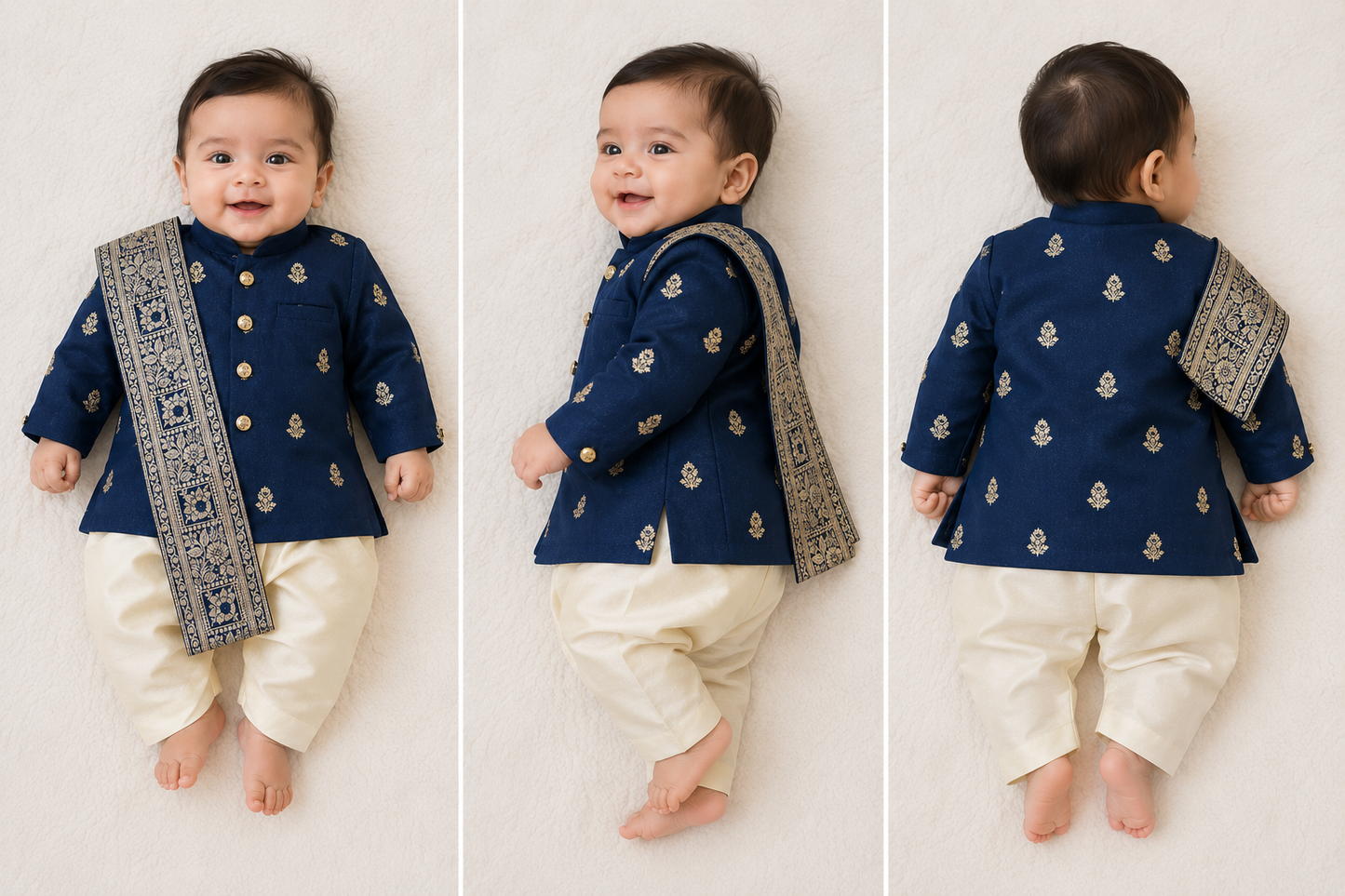 Boys Royal Blue Ethnic Kurta Pajama Set with Embroidered Dupatta | Traditional Festive Wear