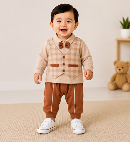 Baby Boys Formal Checkered Vest Clothing Set