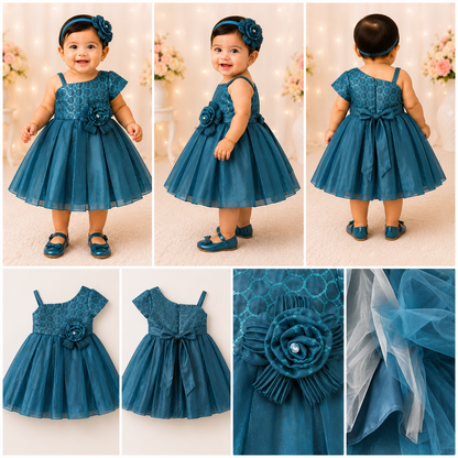 Teal One-Shoulder Sequin Party Dress for Girls