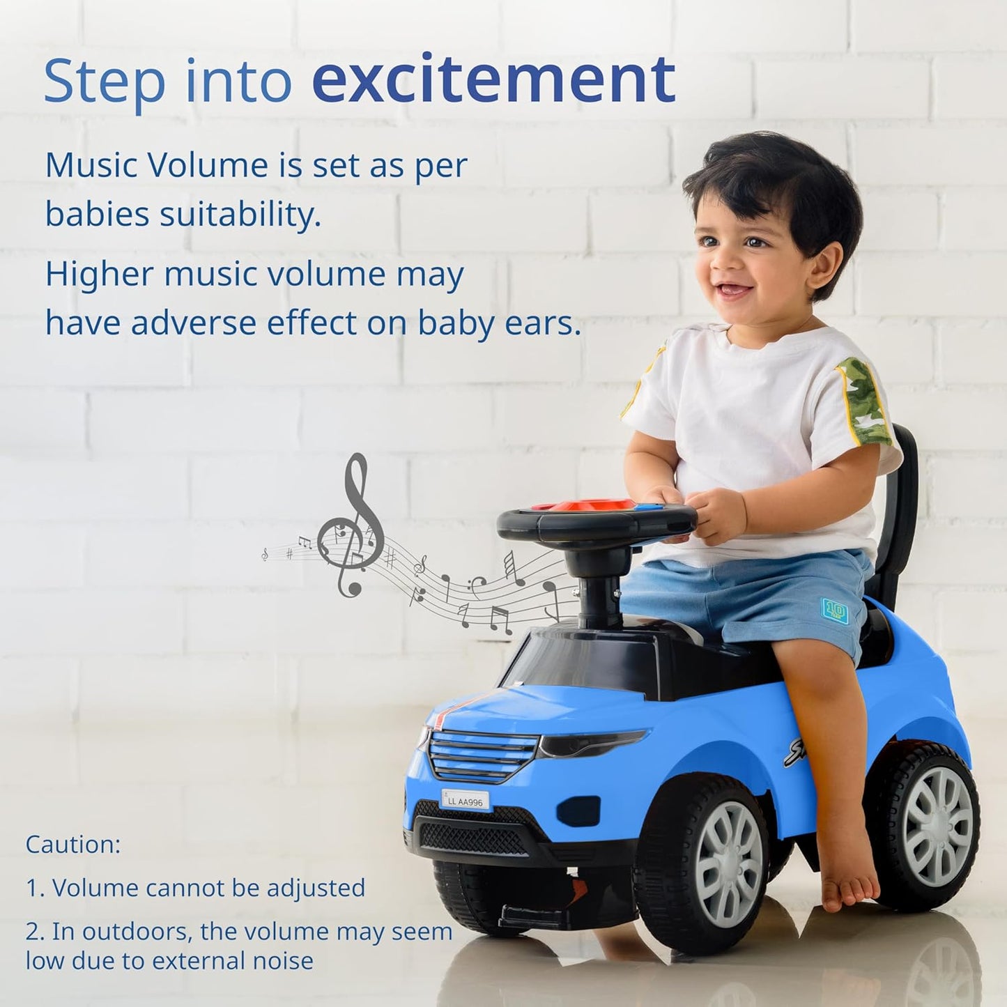 Kids Ride-On Push Car with Music & Steering – Baby Manual Ride-On Car