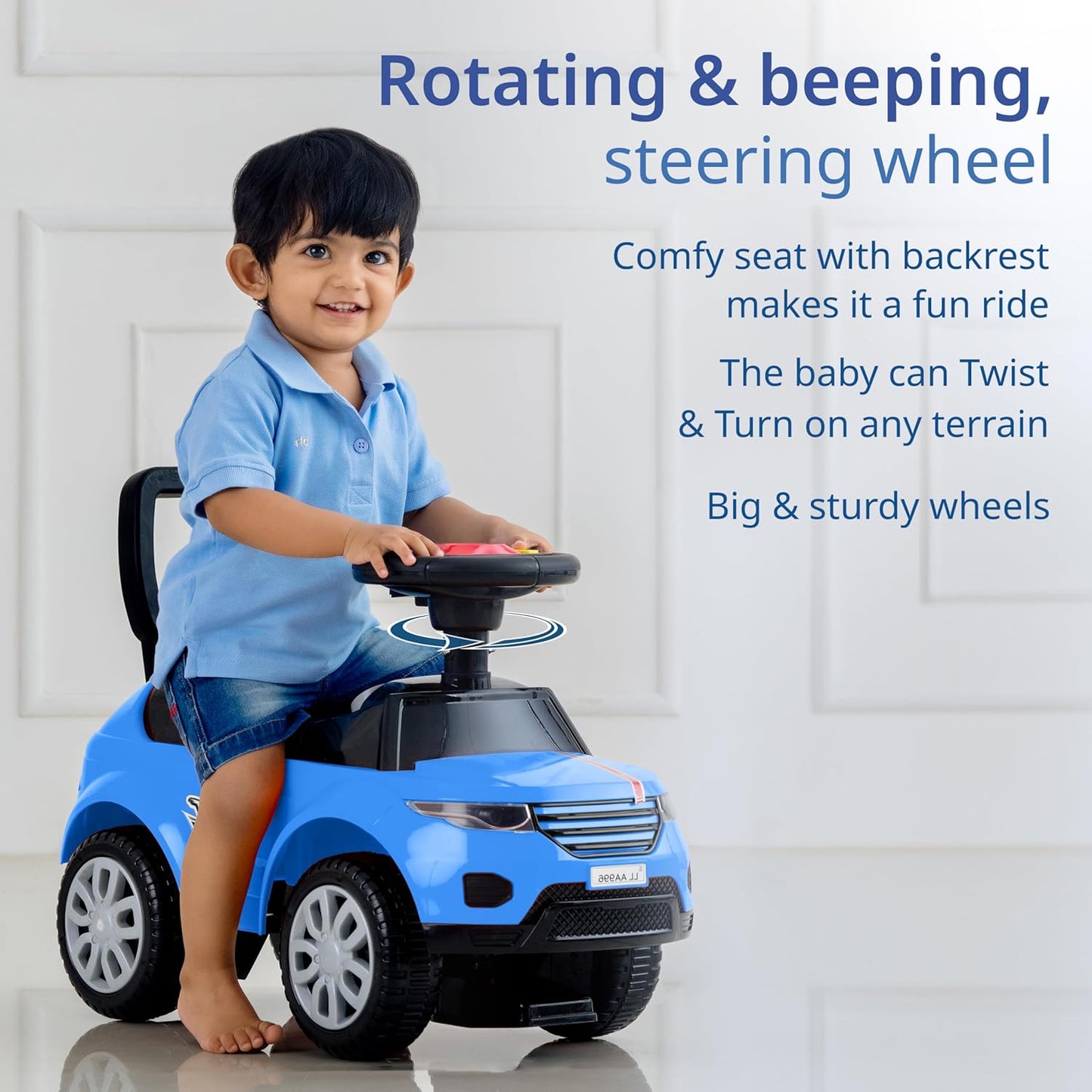 Kids Ride-On Push Car with Music & Steering – Baby Manual Ride-On Car