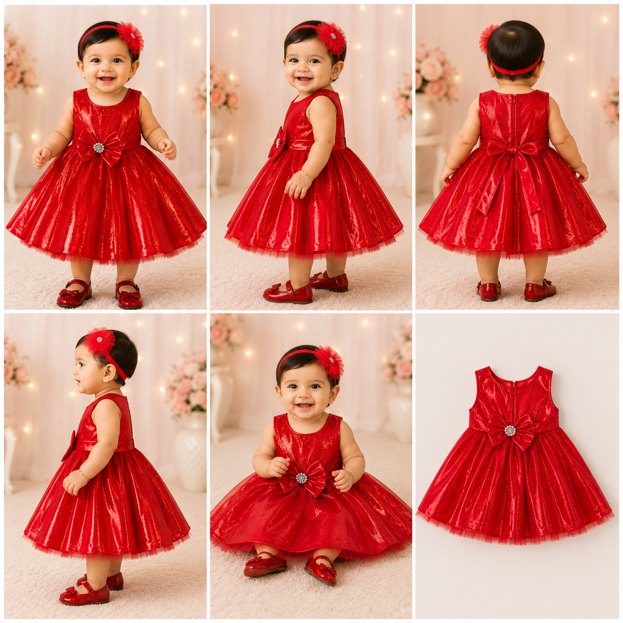 Red Metallic Princess Party Dress for Girls | Sleeveless Flared Occasion Wear
