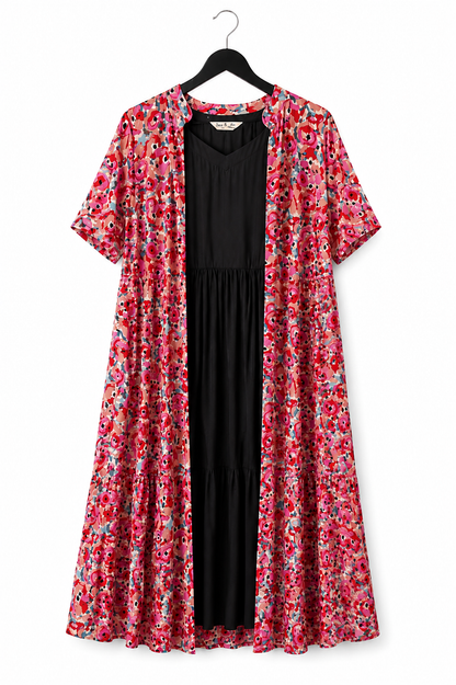 Women's Floral Layered Maternity & Feeding Dress with Inner Nursing Dress | Pink Floral Nursing Wear | 2XL