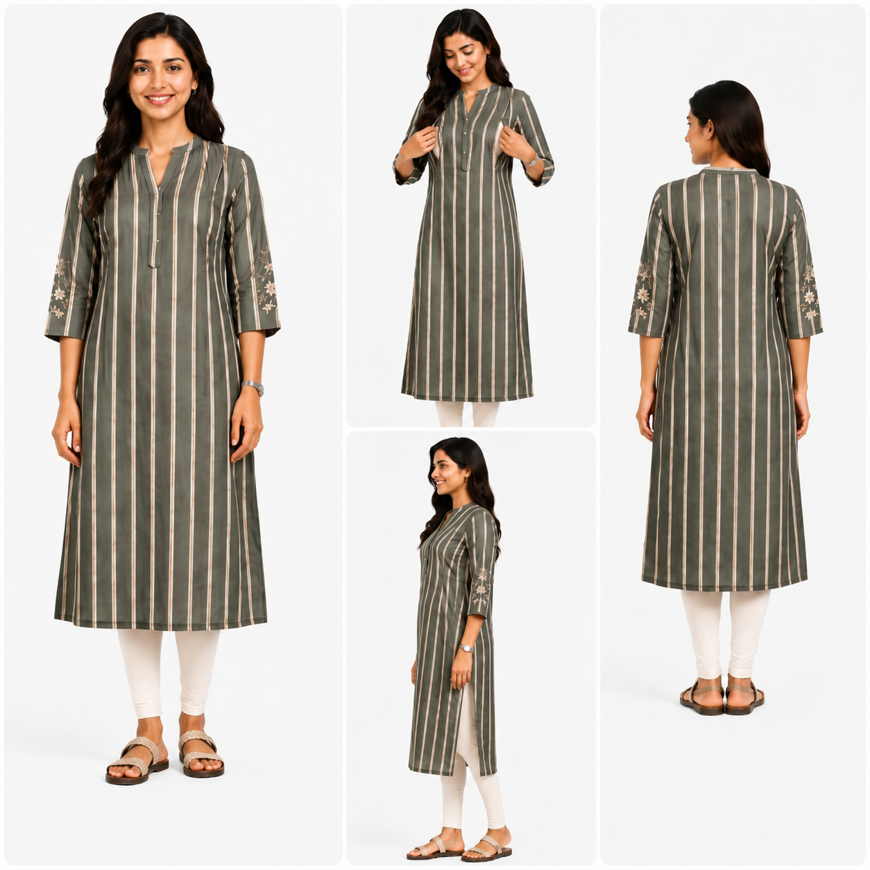 Women's Olive Green & Beige Striped Feeding Kurti | Rayon Maternity & Nursing Dress with Concealed Feeding Zips | XXL
