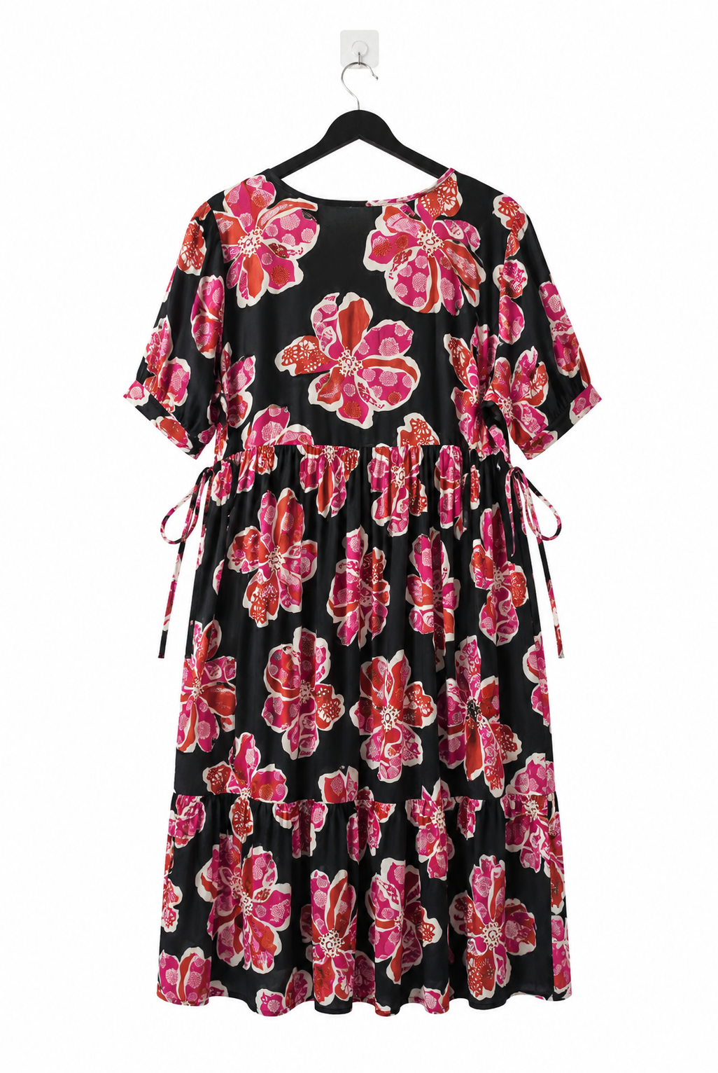 Women's Black Floral Maternity & Feeding Dress | Nursing Dress with Side Waist Tie-Ups | M