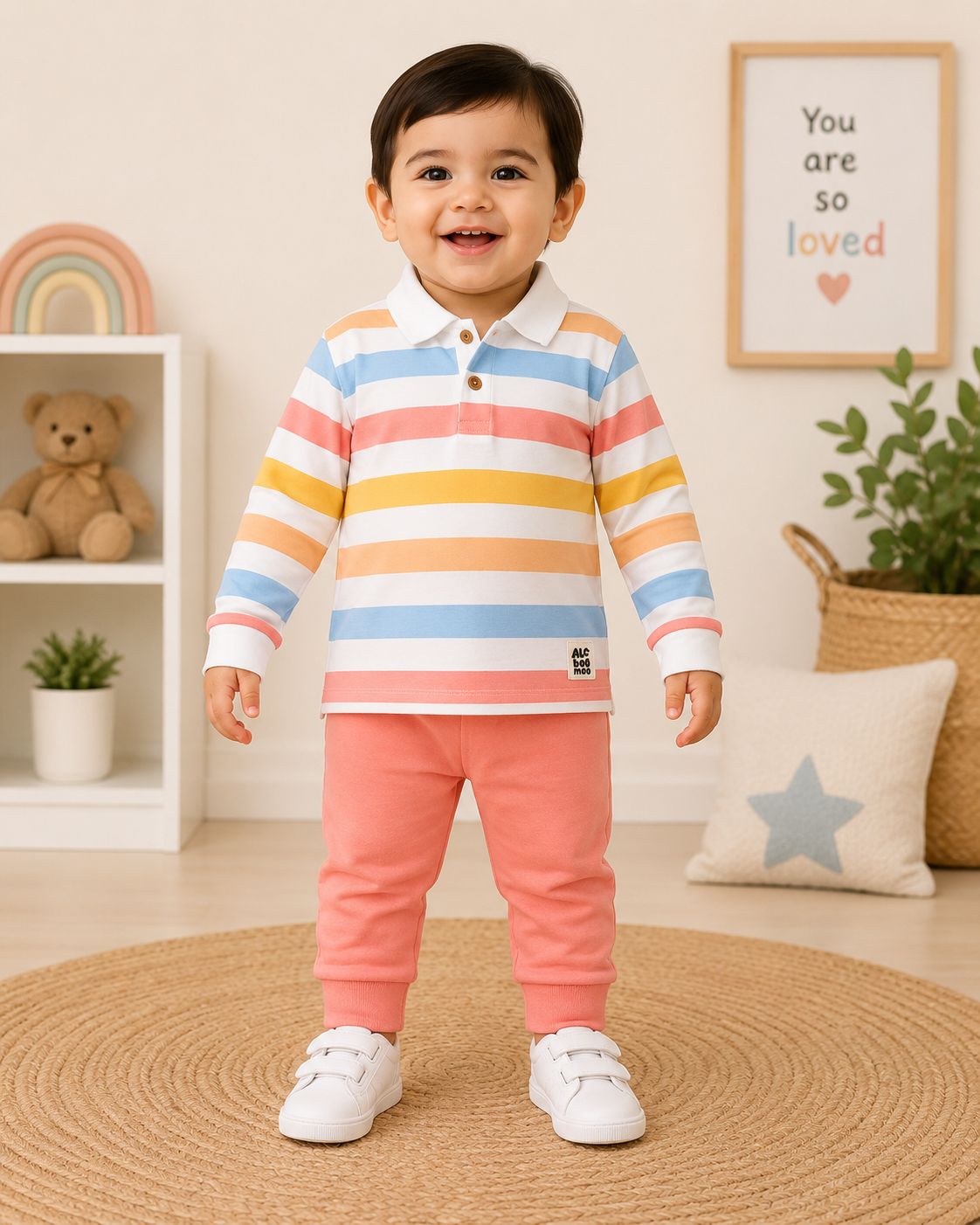 Little Mee Multicolor Striped Polo T-Shirt & Jogger Set
