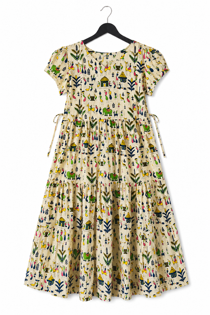 Women's Printed Maternity & Feeding Maxi Dress | Ethnic Folk Print Nursing Gown