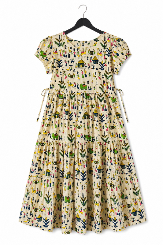 Women's Printed Maternity & Feeding Maxi Dress | Ethnic Folk Print Nursing Gown