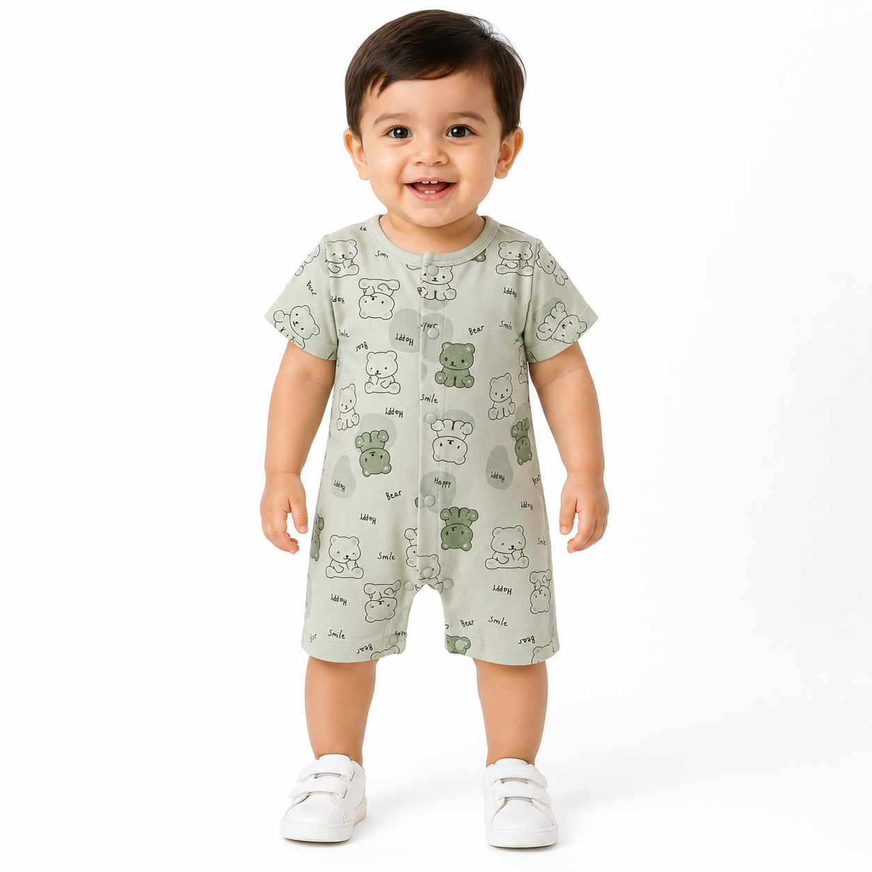 Baby Bear Print Cotton Romper