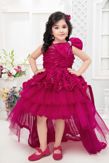 Girls Party Wear High-Low Princess Gown Dress – Wine Pink (2-3 Years)