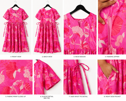 Maternity & Feeding Dress | Nursing Dress with Side Waist Ties | M