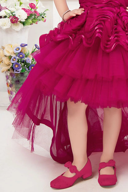 Girls Party Wear High-Low Princess Gown Dress – Wine Pink (2-3 Years)