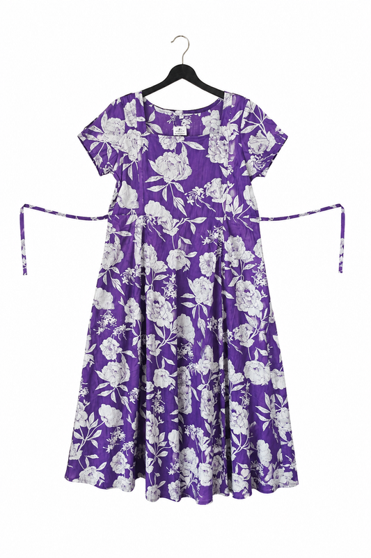 Women's Purple Floral Maternity & Feeding Dress | Nursing Dress with Adjustable Side Ties