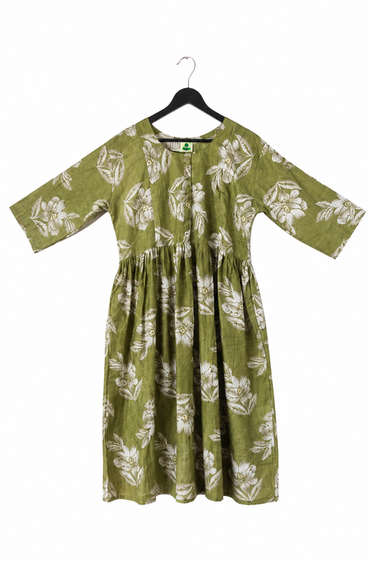 Women's Olive Green Floral Maternity & Feeding Dress | Nursing Dress with Concealed Feeding Zipper
