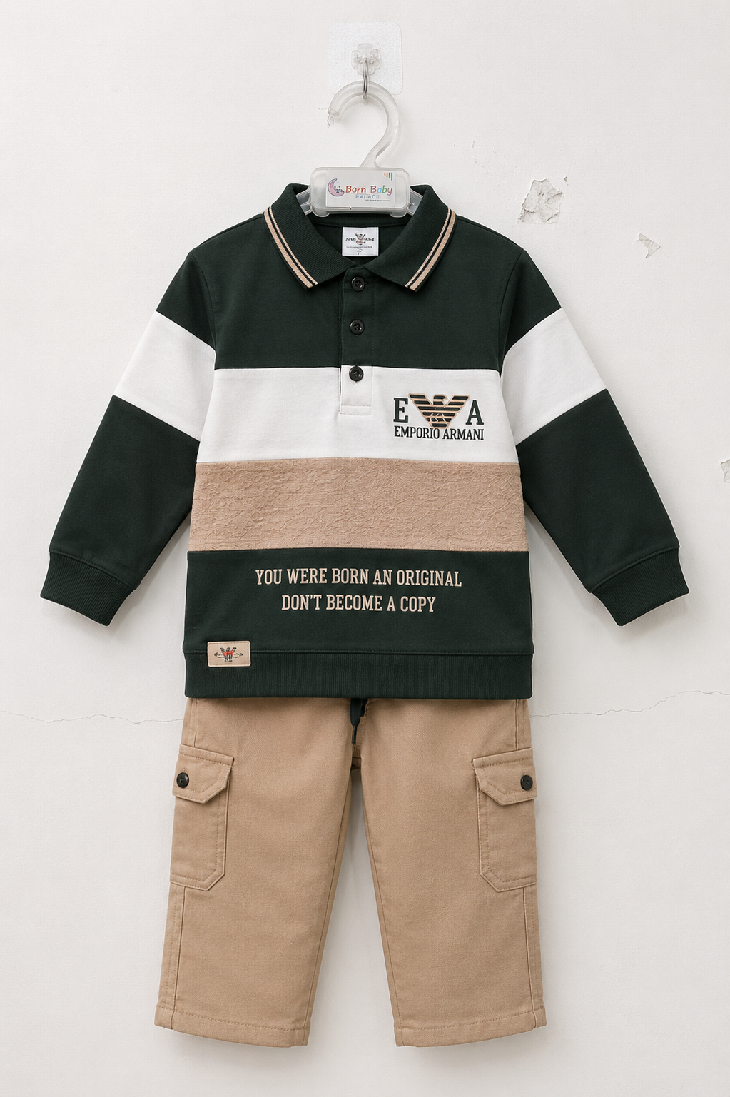 Boys Premium Dark Green Polo T-Shirt & Cargo Pants Set