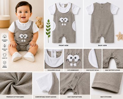 Baby Unisex Cotton Cartoon Romper – Grey