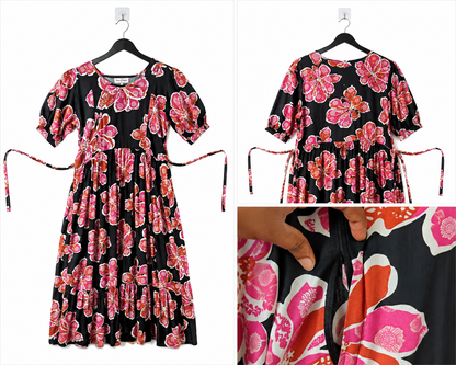 Women's Black Floral Maternity & Feeding Dress | Nursing Dress with Side Waist Tie-Ups | M